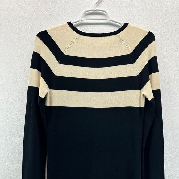 T Alexander Wang Stripe Color Block Sweater Dress Long Sleeve Knit Black Cream M - Picture 5 of 12
